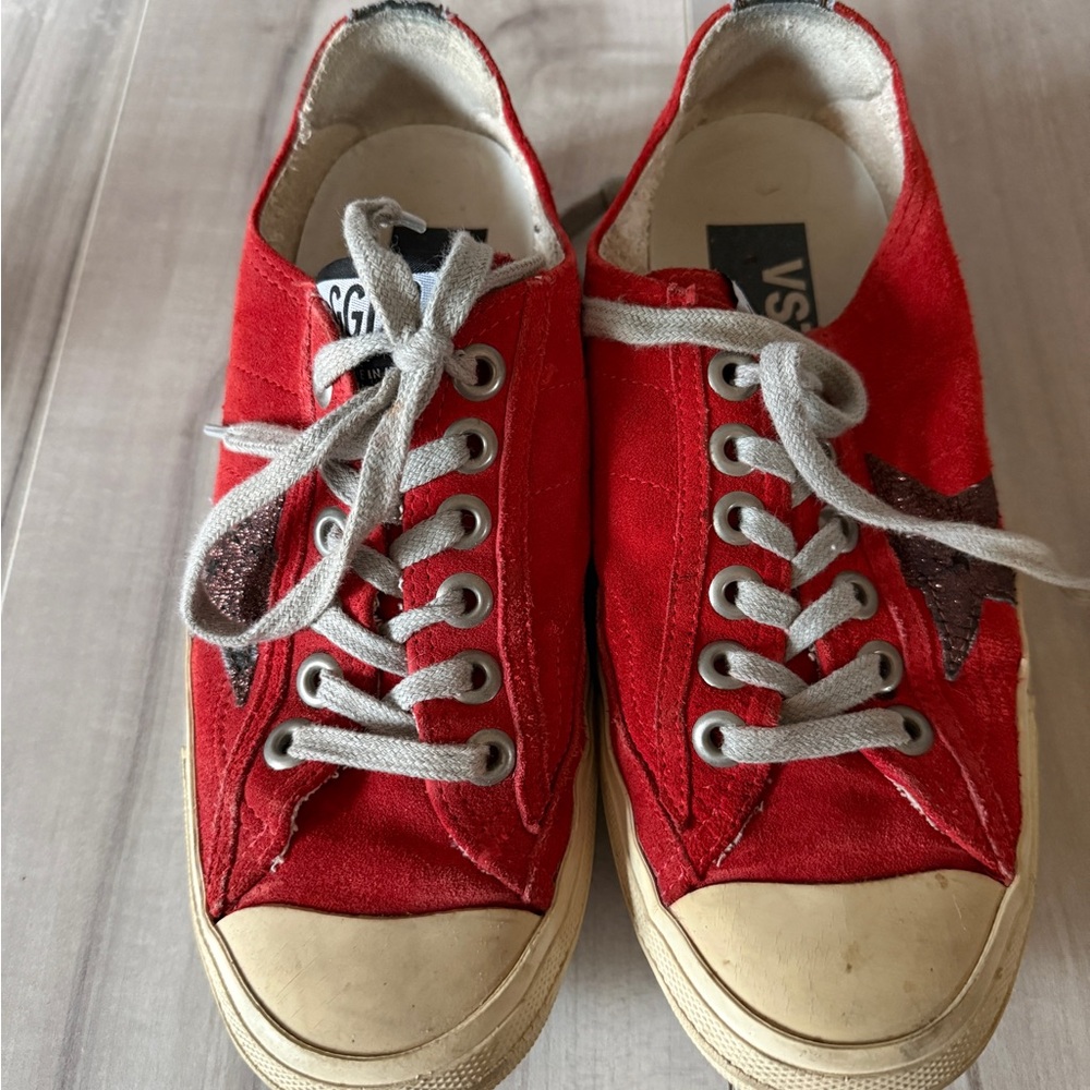 Golden Goose Red Sneakers with Glitter Star
